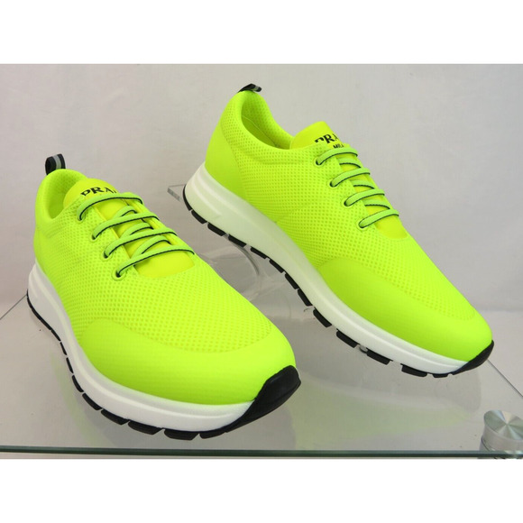 PRADA 4E3499 NEON YELLOW SPORT MESH BLACK LOGO LACE LOW TOP SNEAKERS 7 / US 8 - Picture 6 of 15